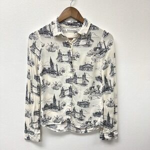 Reformation London Print Blouse Black‎ Cream Size XS